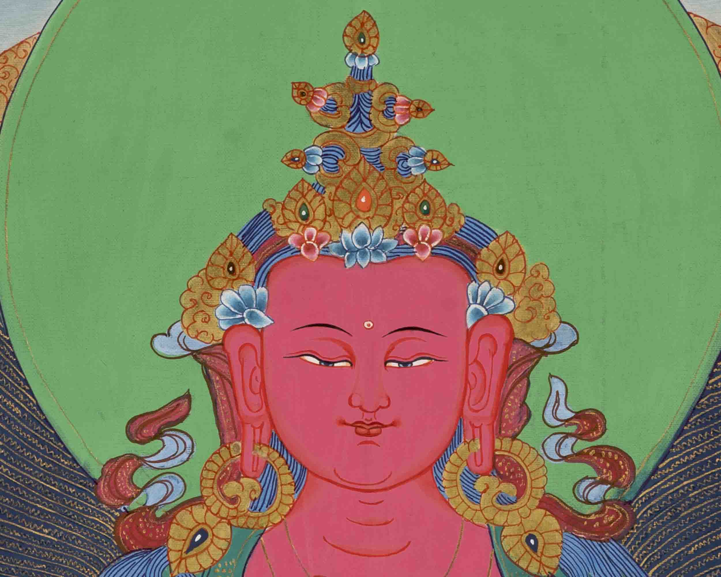 Red Amitayus Buddha Thangka | Religious Hand Painting | Wall Decors