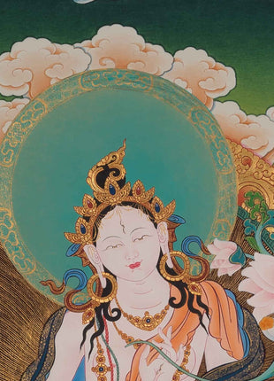 Traditionally Hand-Painted Thangka White Tara | Tibetan Buddhist Hand Painting