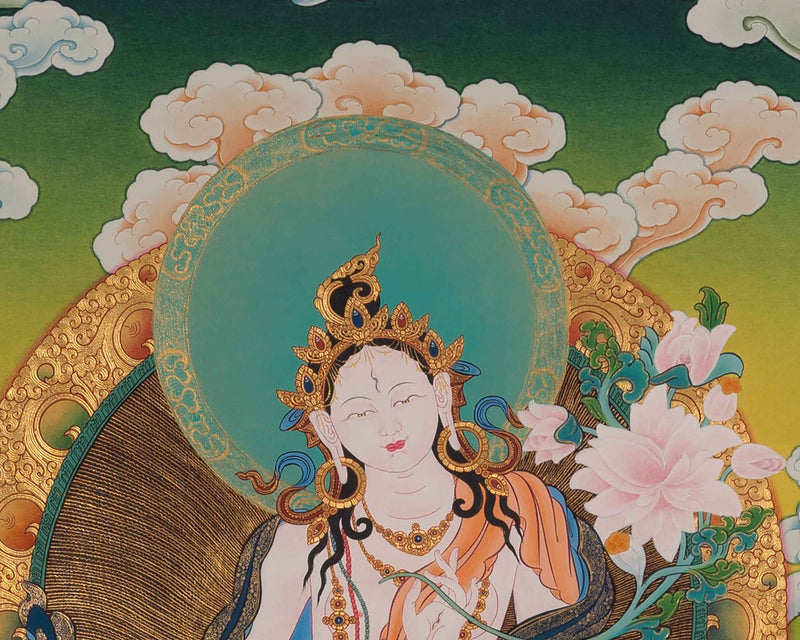 Traditionally Hand-Painted Thangka White Tara | Tibetan Buddhist Hand Painting