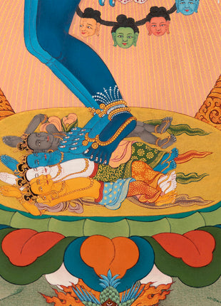 Hevajra with Vajra Nairatmya and the 8 Dakinis, Tibetan Thangka Painting