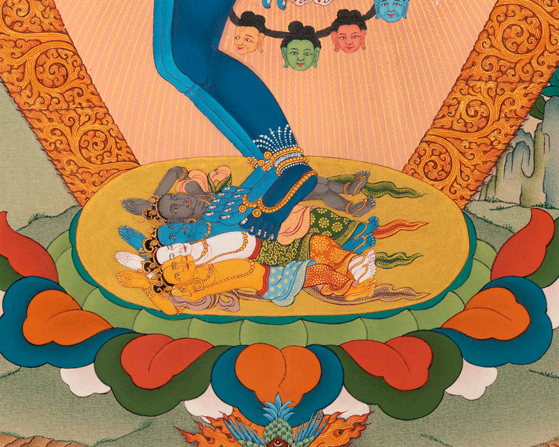 Hevajra with Vajra Nairatmya and the 8 Dakinis, Tibetan Thangka Painting