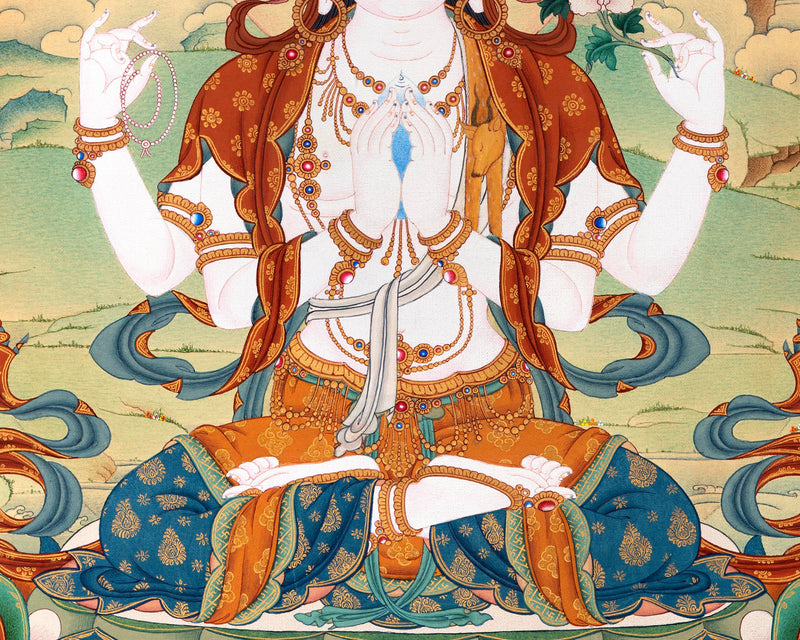 Chenrezig Thangka Print | Bodhisattva Canvas Print With High-quality Giclee
