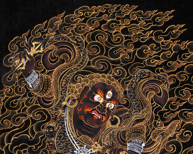 Dorje Drollo Thangka | Black And Gold Thanka | Tibetan Buddhist Deity