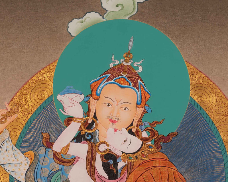 Guru Rinpoche Consort Thangka | Lotus Born Master With His Consort Thangka