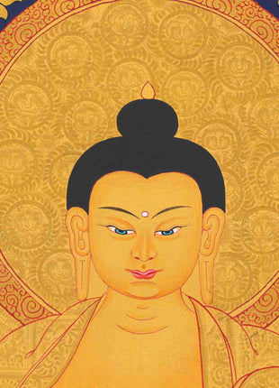 Shakyamuni Buddha Gold Thangka | Religious Tibetan Paint | Wall Decors