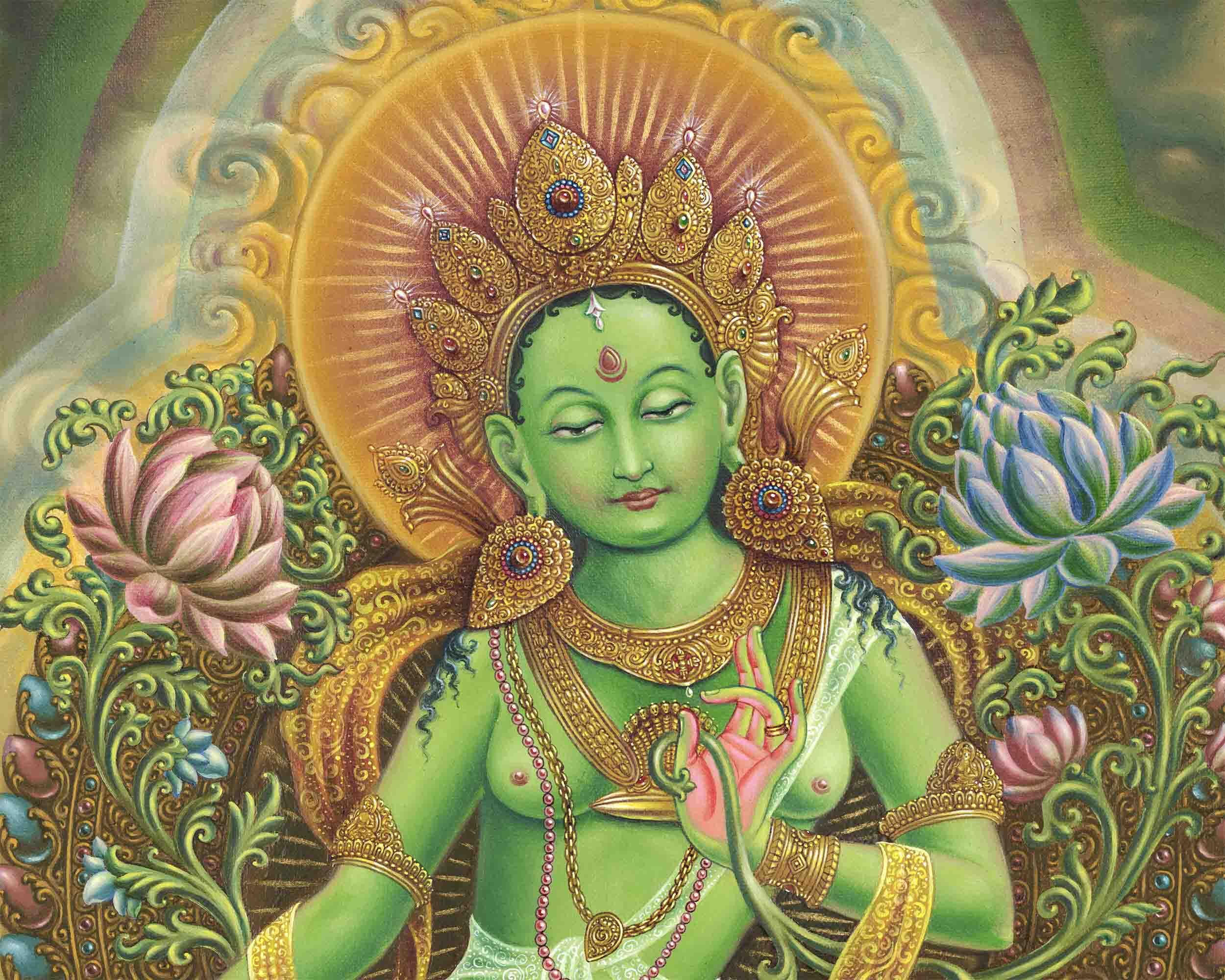 Sacred  Green Tara Thangka Digital Print |  Fine Quality Print