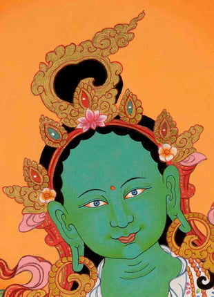 Healing Female Deity | Green Tara Thangka | Wall Decors