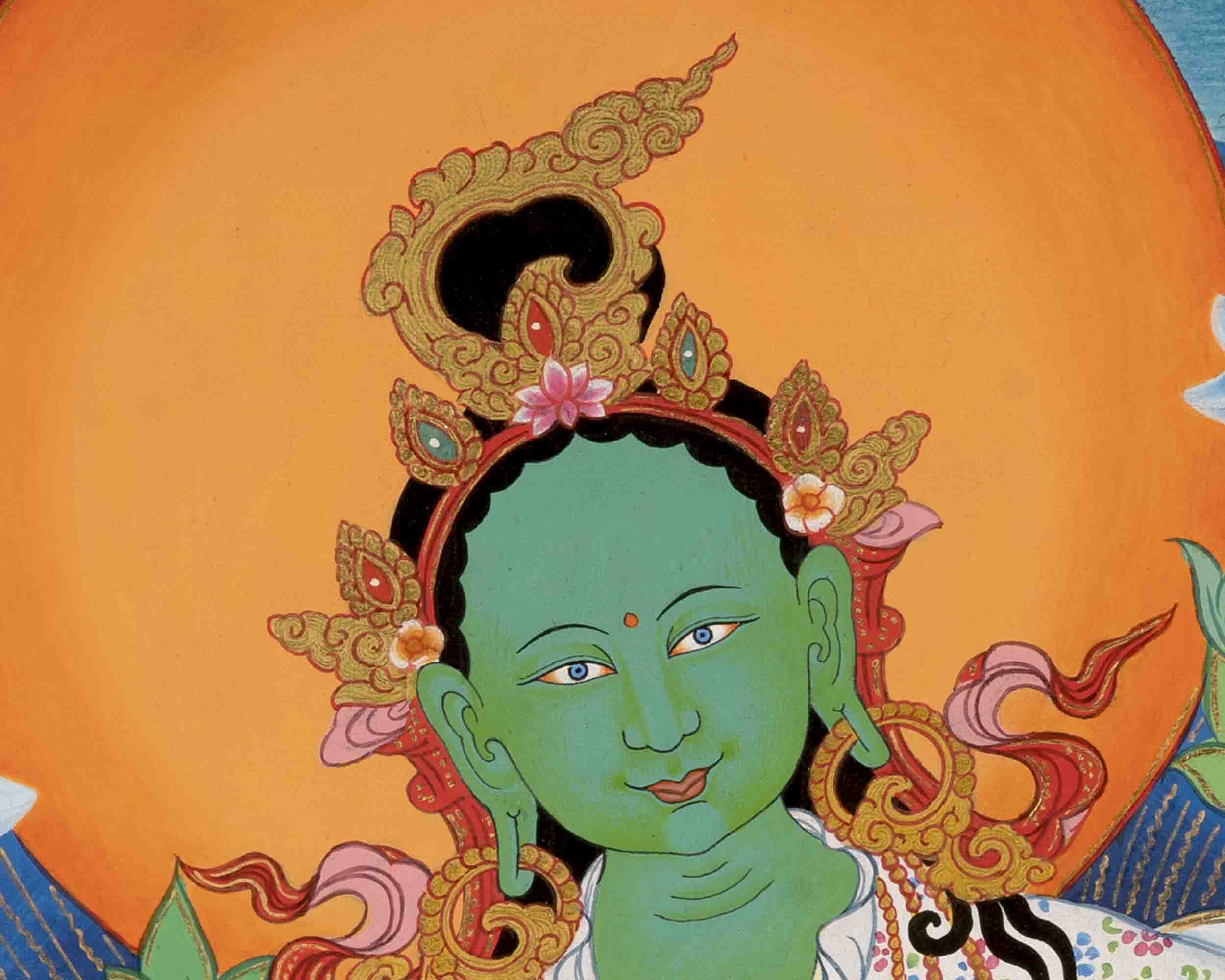 Healing Female Deity | Green Tara Thangka | Wall Decors