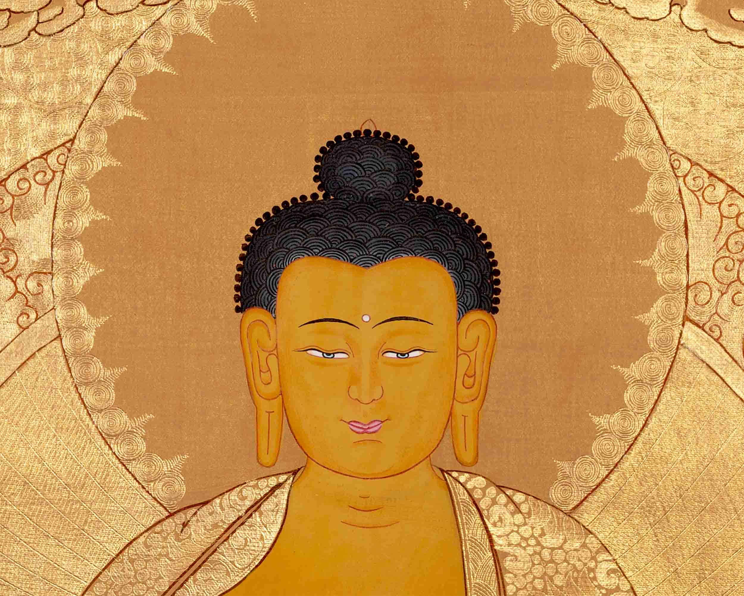 Gold Style Shakyamuni Buddha Thangka | Wall Hanging Yoga Meditation Canvas Art