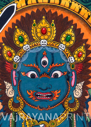 Traditional Newari Pauba Print Of 4 Armed Mahakala | High-Quality Giclee Print For Meditation