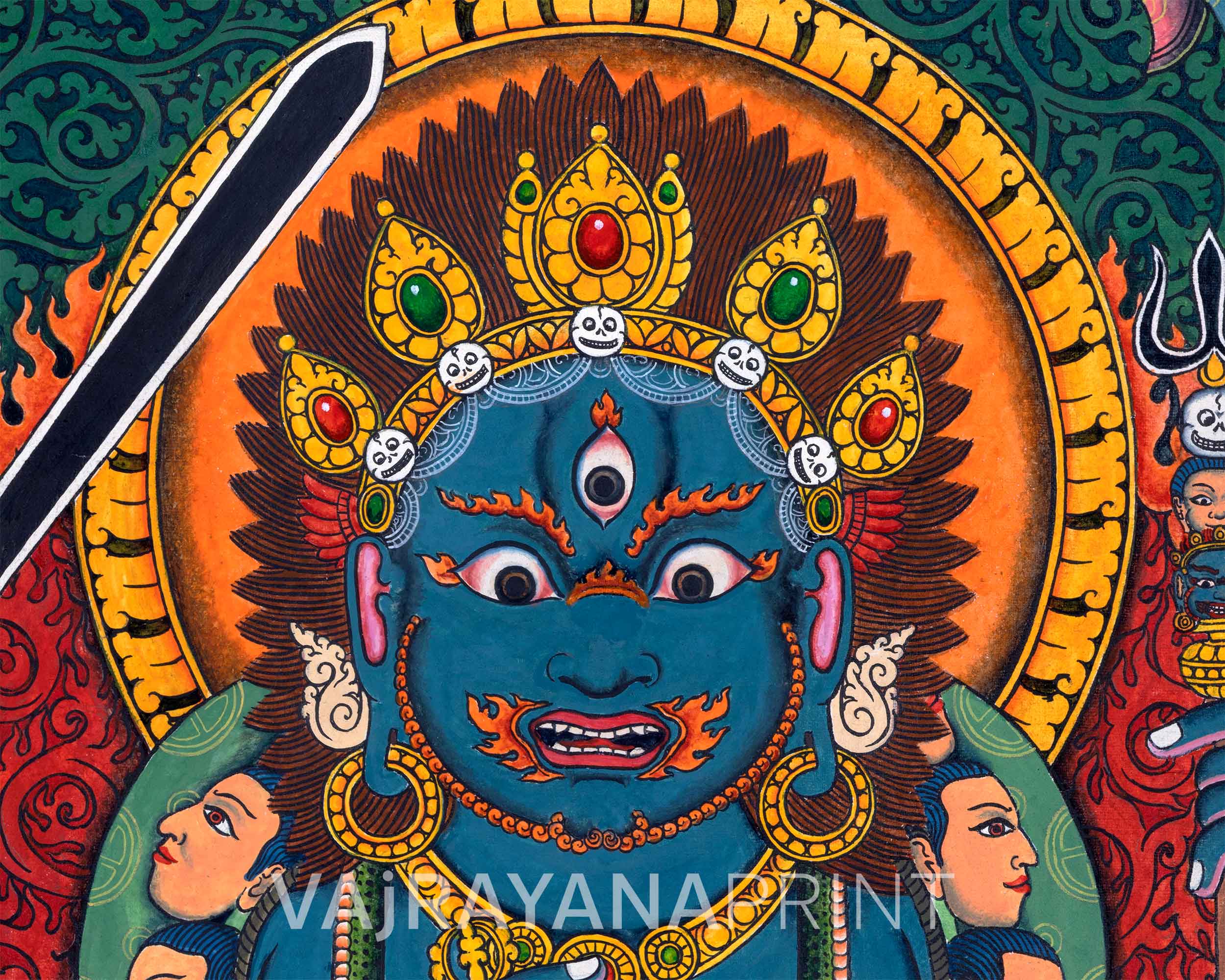 Traditional Newari Pauba Print Of 4 Armed Mahakala | High-Quality Giclee Print For Meditation