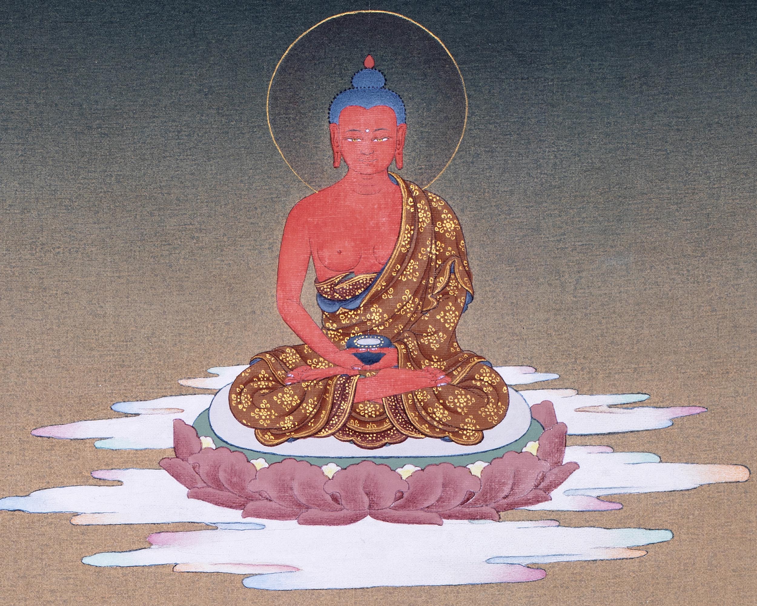 Chenrezig With Amitabha | Buddhist Thangka Print | Bodhisattva Art