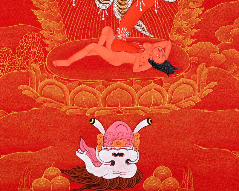 The Goddess Kurukulla Thangka | Red and Gold Dakini Art