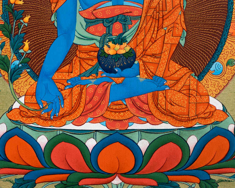 Medicine Buddha Thangka | Traditional 24K Gold Thangka Painting