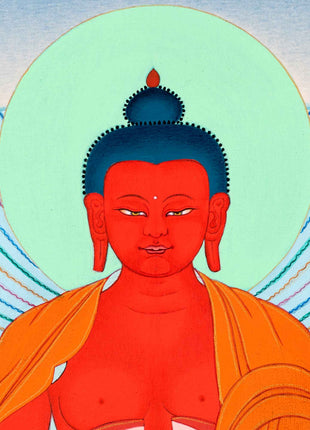 Small Buddha Amitabha Prayer Thangka | Tibetan Art of Infinite Light Deity