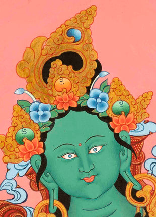 Traditional Green Tara Thangka | Gift For Buddhist | Wall Decors