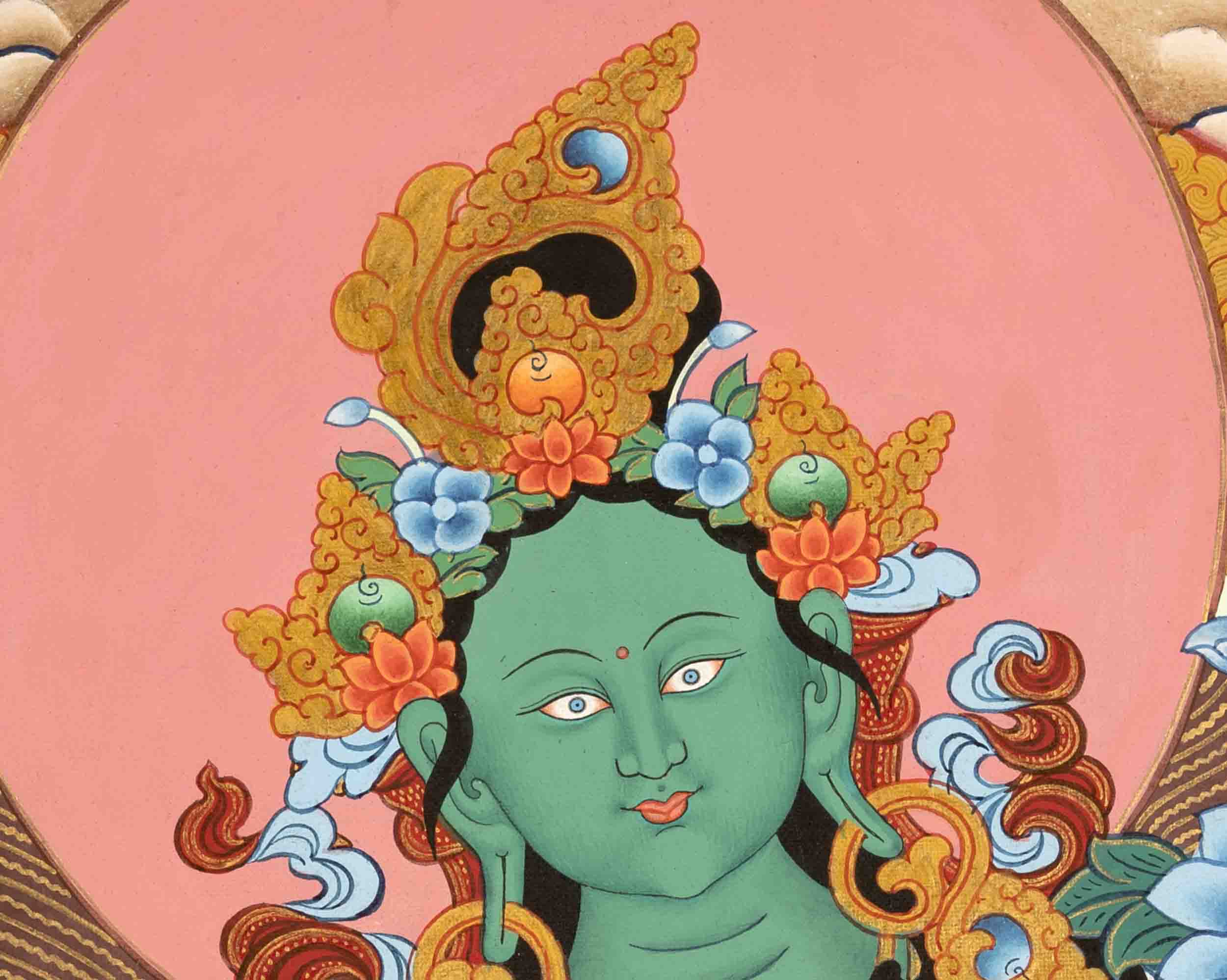 Traditional Green Tara Thangka | Gift For Buddhist | Wall Decors