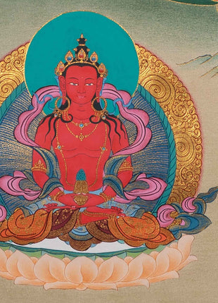 White Tara Meditation Practice Thangka | White Tara With Amitayus and Namgyalma