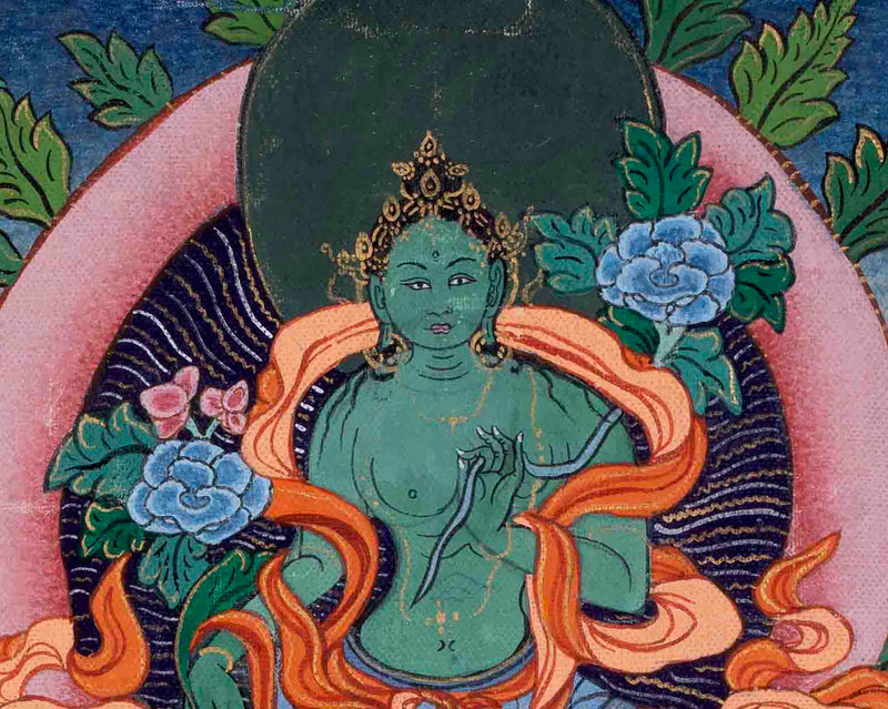 Vintage Green Tara Thangka | Goddess Art