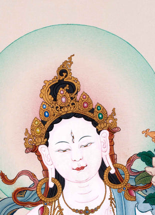 White Tara Goddess Thangka | Traditionally Hand Painted Buddhist Art