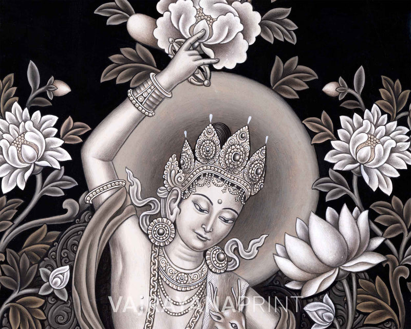 Himalayan Giclee Print For Chenrezig Meditation Practice | Traditional Nepali Pauba Painting For Wall Hanging