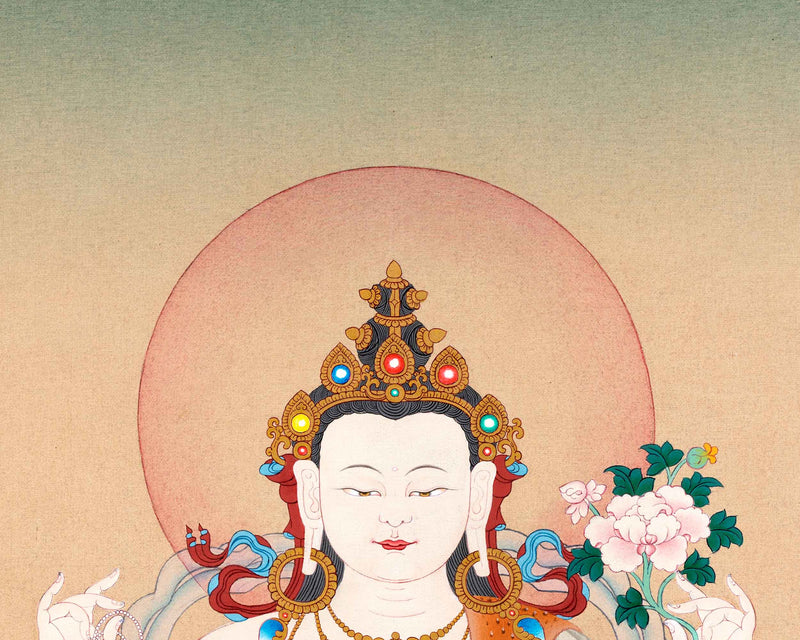 Four Armed Chenrezig Thangka | Traditional Bodhisattva Art