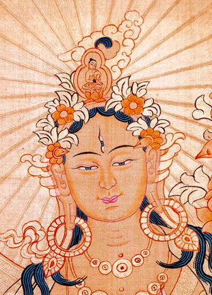 Traditional White Tara Thangka | Mother Buddha Painting with 24k Gold