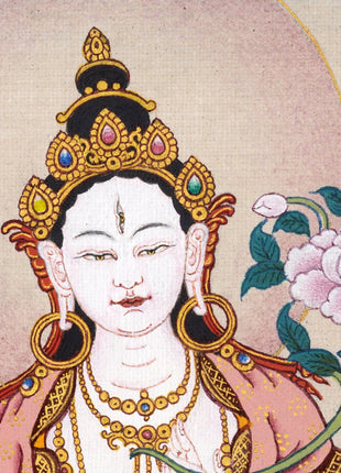 White Tara Thangka | Tibetan Tara Painting (includes Brocade)