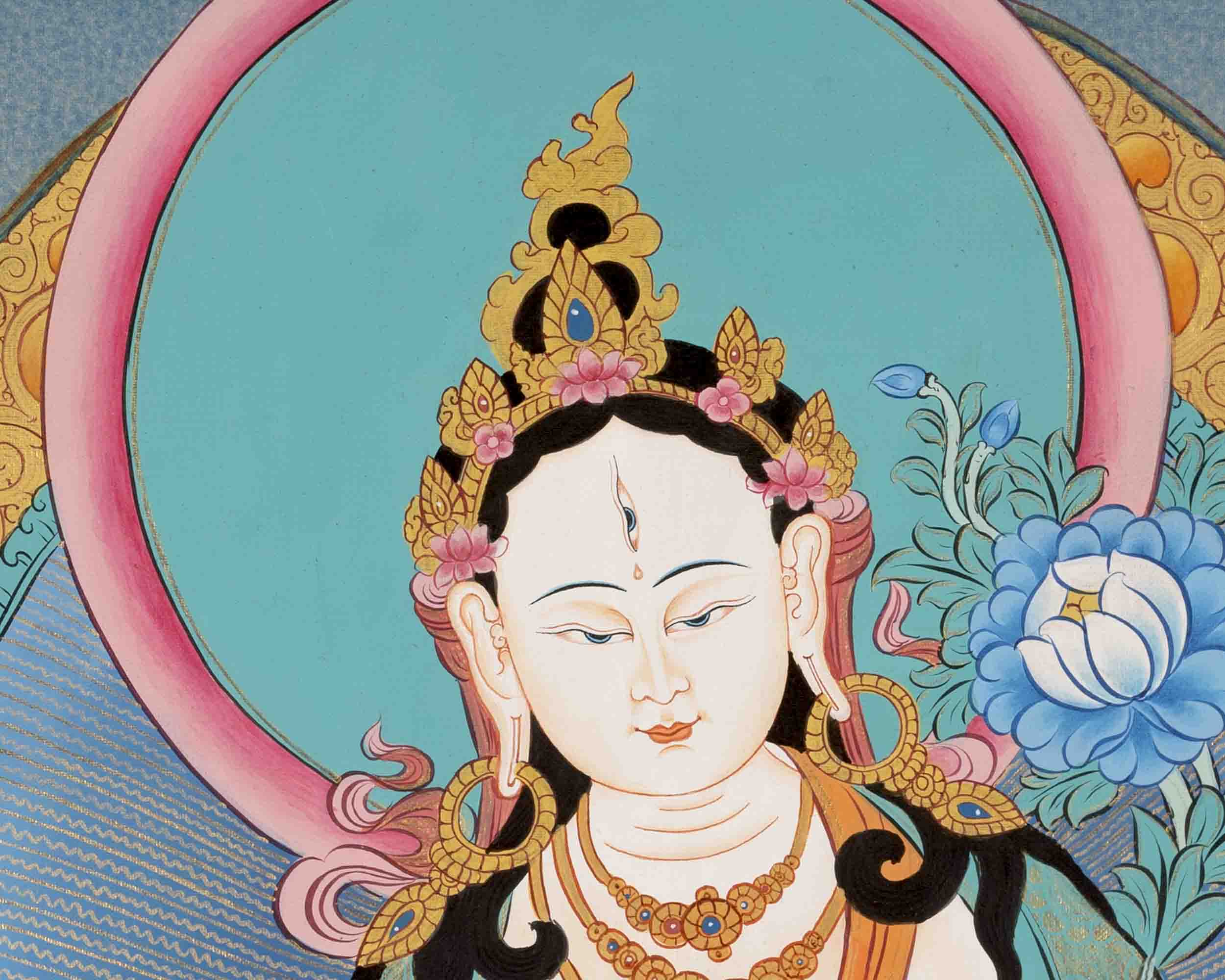 White Tara Thangka Painting | Religious Buddhist Art | Wall Decors
