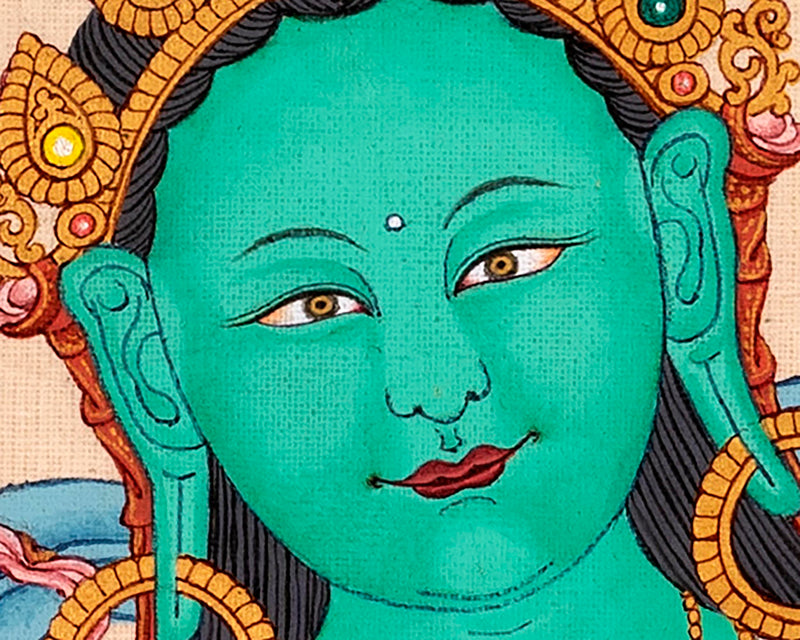 Green Tara Painting Art | Traditional Tibetan Tara Meditation Thangka