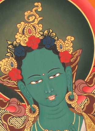 Quality Green Tara Thangka | Handpainted Buddhist Art | Wall Decors