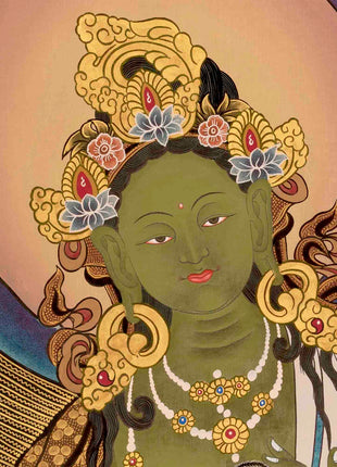 Green Tara Tibetan Thangka Painting | Wall Hanging Decor