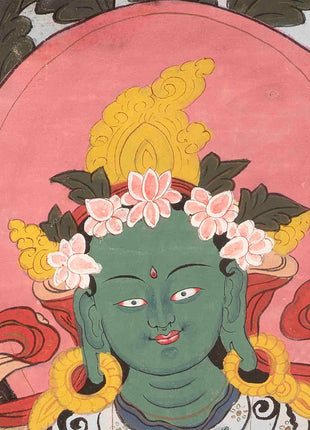 Rare Green Tara Thangka  | Vintage Tibetan Wall Decor