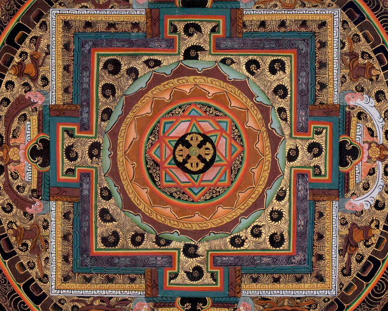 Hand Painted Double Dorje Mandala Thangka | Tibetan Buddhist Art Painting