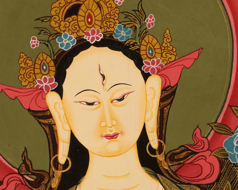 White Tara Thangka Print | Buddhist Female Bodhisattva Art | Wall Decors