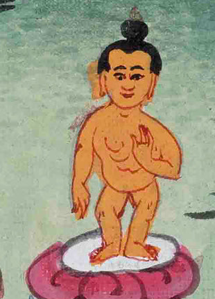 Vintage Thangka of Queen Maya Devi Giving Birth | Thangka Painting