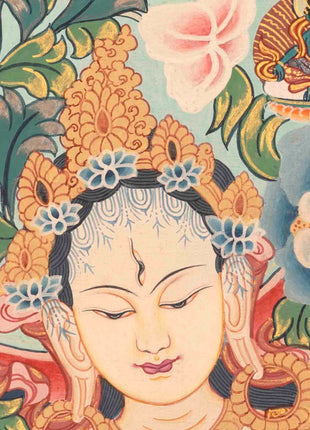 White Tara Thangka Painting | Religious Tibetan Art | Wall Decors
