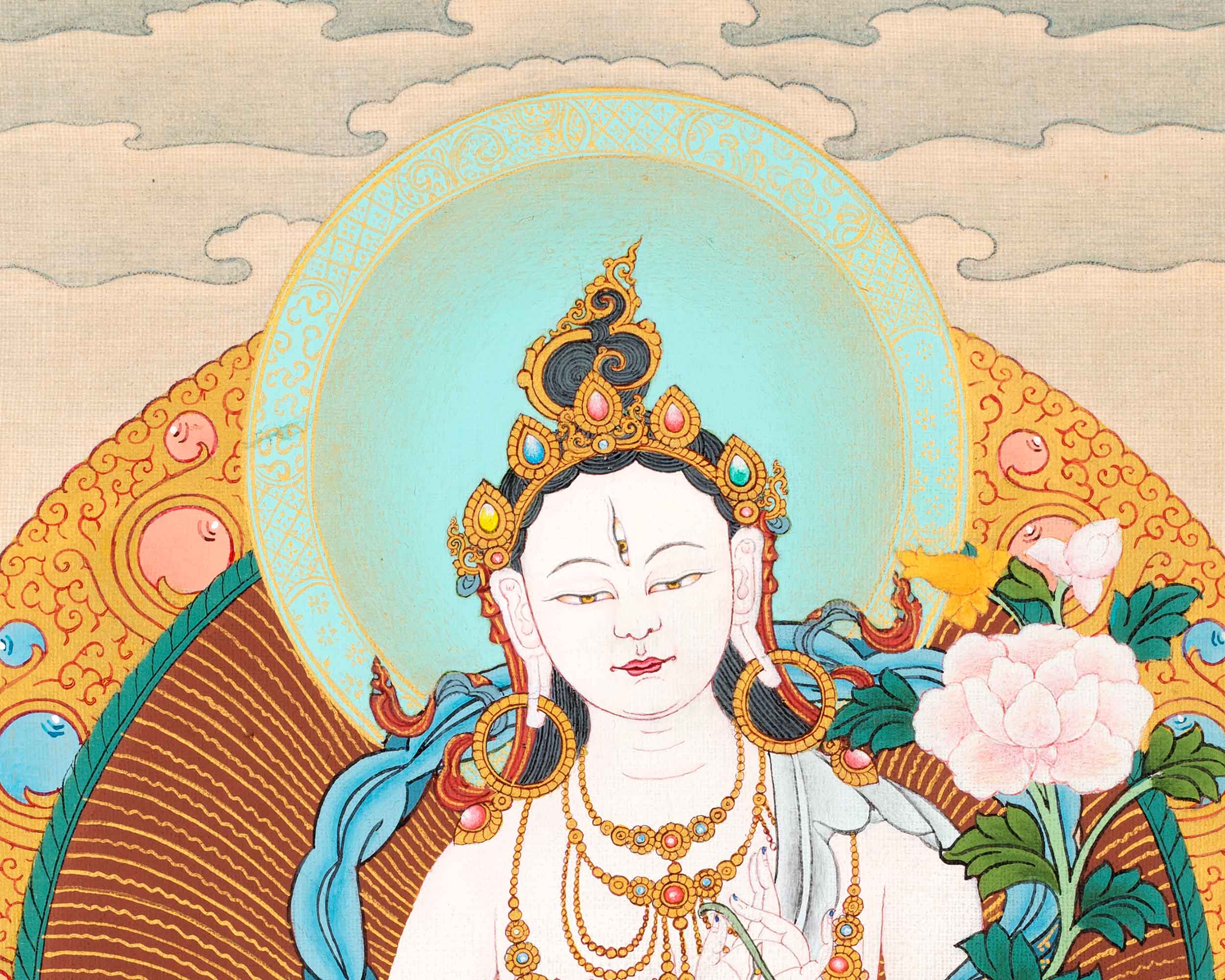 White Tara Practice Thangka |  Tibetan 24K Gold Painting