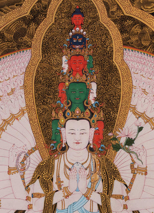 1000 Armed Chenrezig Thangka | Traditional Karma Gadri Art
