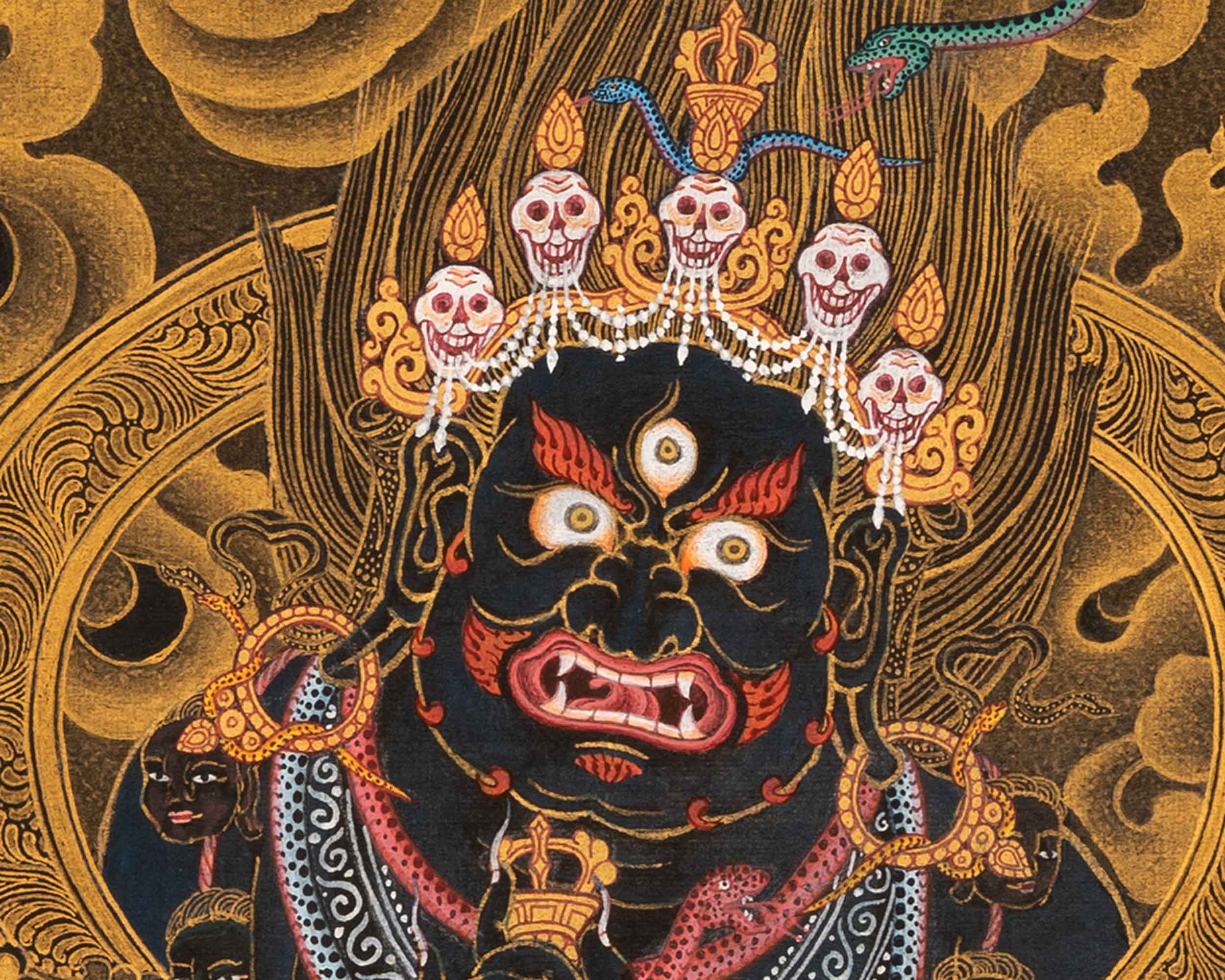 Hand-Painted Himalayan Thangka Of Sakya Mahakala | The Protector Of the Dharma
