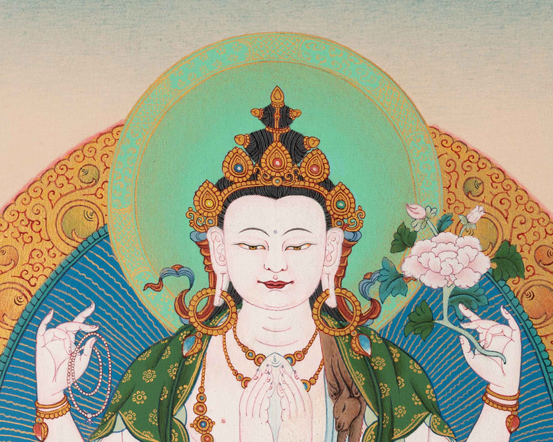 4 Armed Avalokiteshvara Thangka | High-Quality Tibetan Art