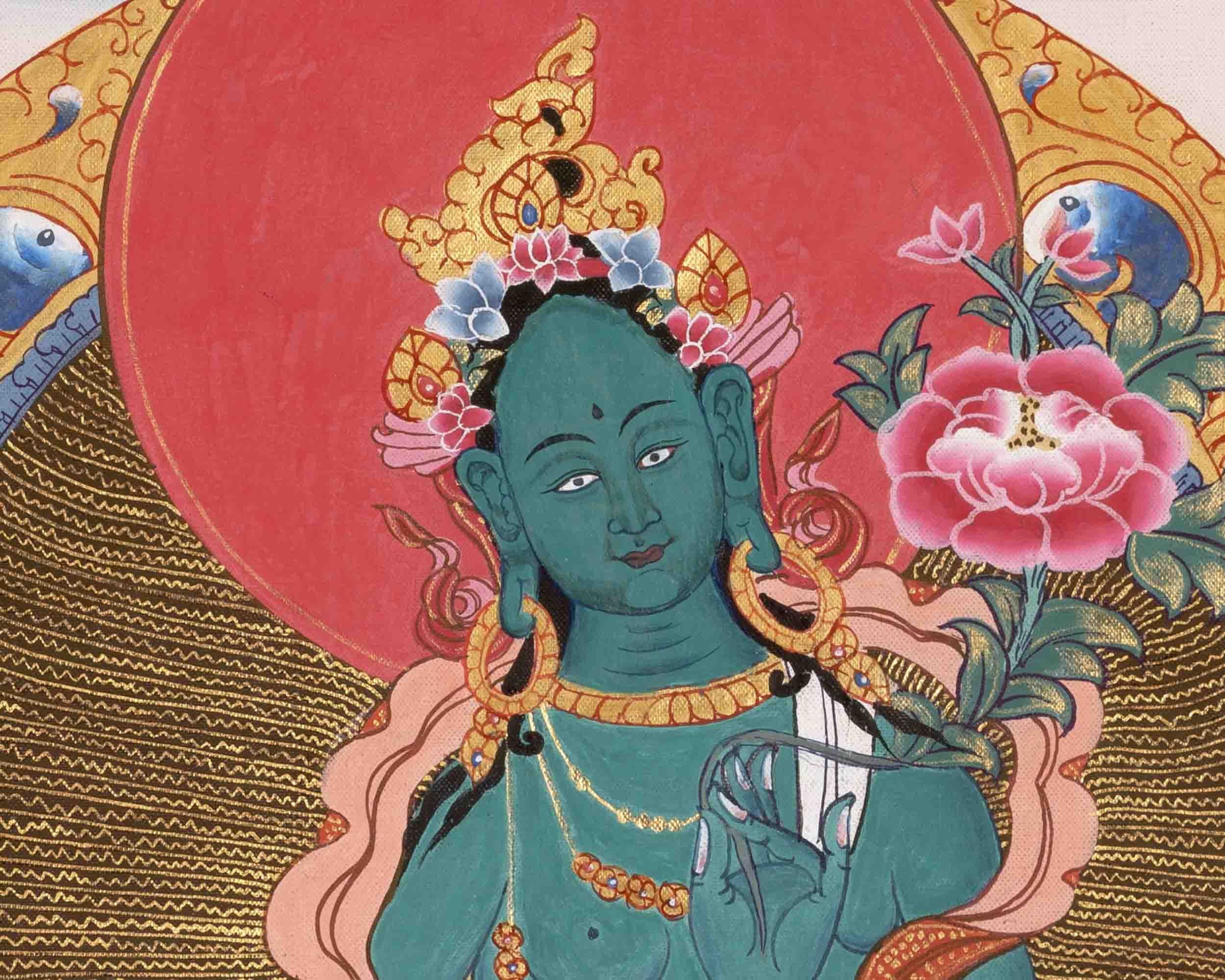 Green Tara Thangka | Religious Buddhist Art | Wall Decors