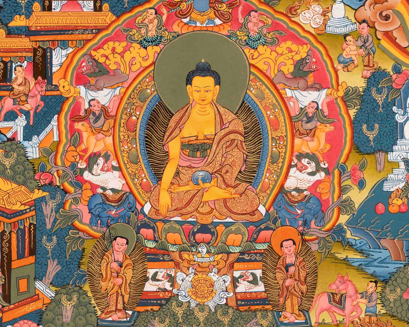 Buddha life Story Thangka | Vintage Hand-Painted Buddhist Art
