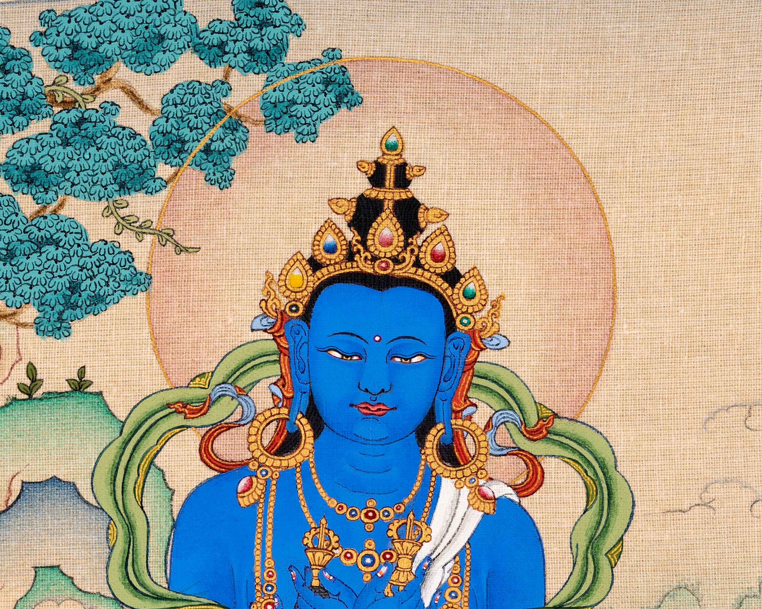 Vajradhara Buddha Thangka in Natural Stone colors