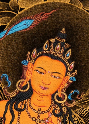 Wisdom Deity Manjushri Thangka | Tibetan Bodhisattva Art in Small Size