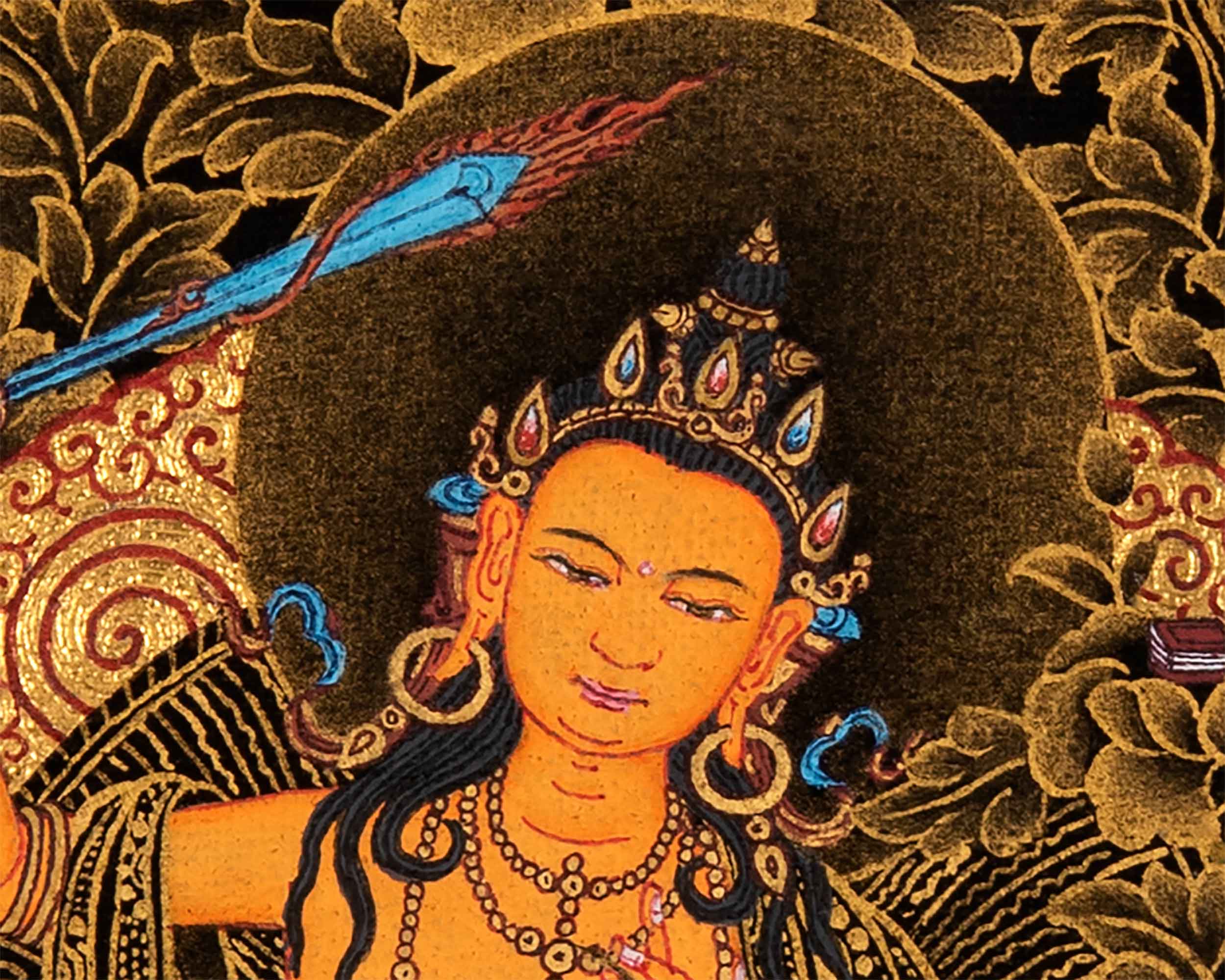 Wisdom Deity Manjushri Thangka | Tibetan Bodhisattva Art in Small Size