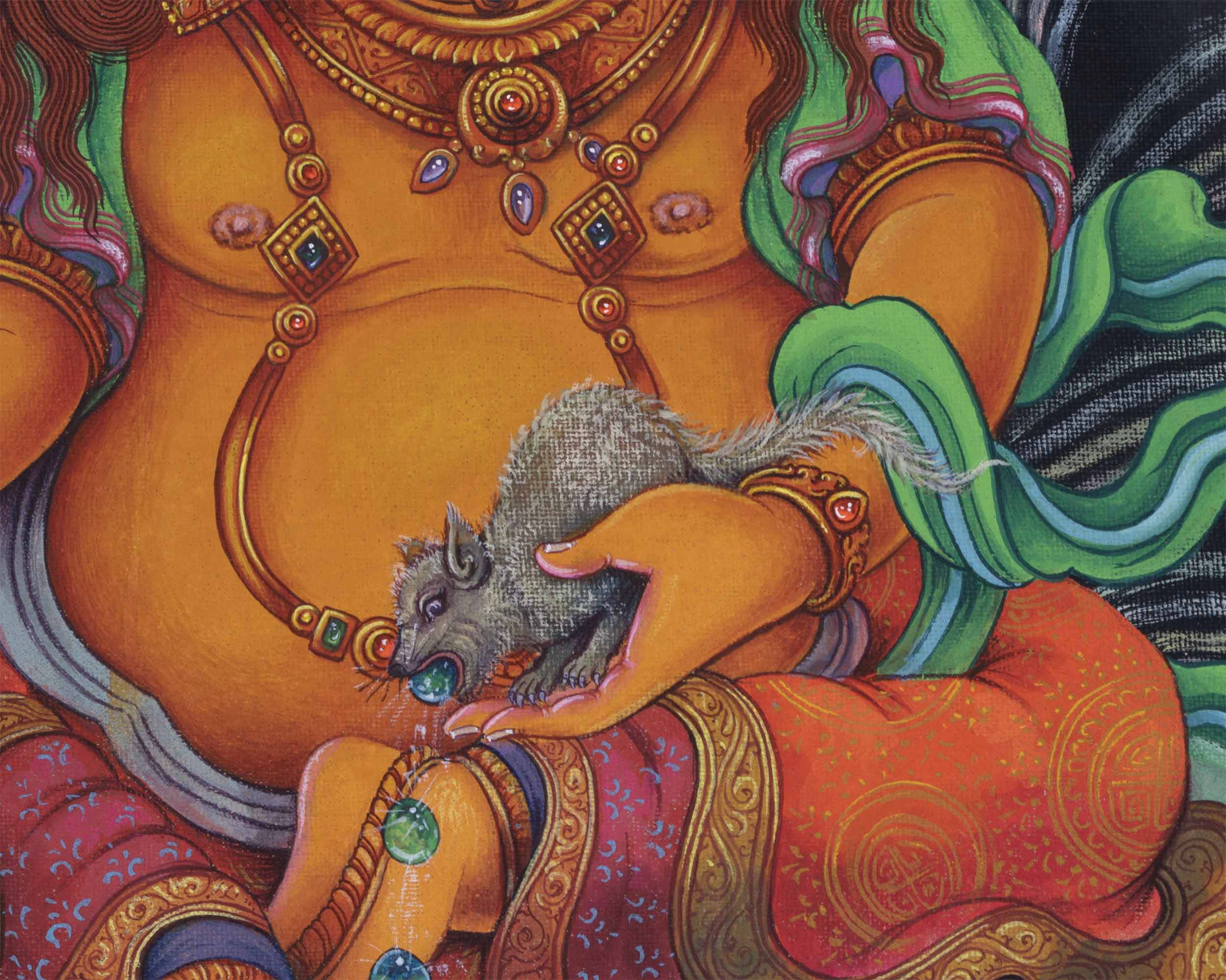 The God Of Wealth, Jambhala Thangka Print | High-Quality Pauba Canvas Print Of Buddhist Wealth Deity