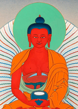 Red Amitabha Buddha | Brocade Thangka | Wall Scroll Painting
