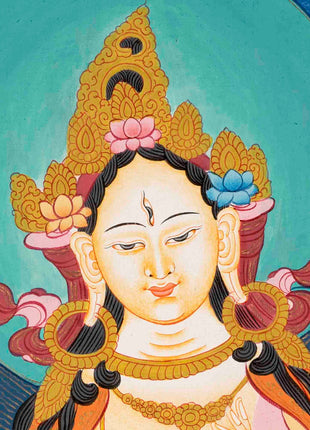 White Tara | Female Bodhisattva Thangka | Religious Buddhist Paint