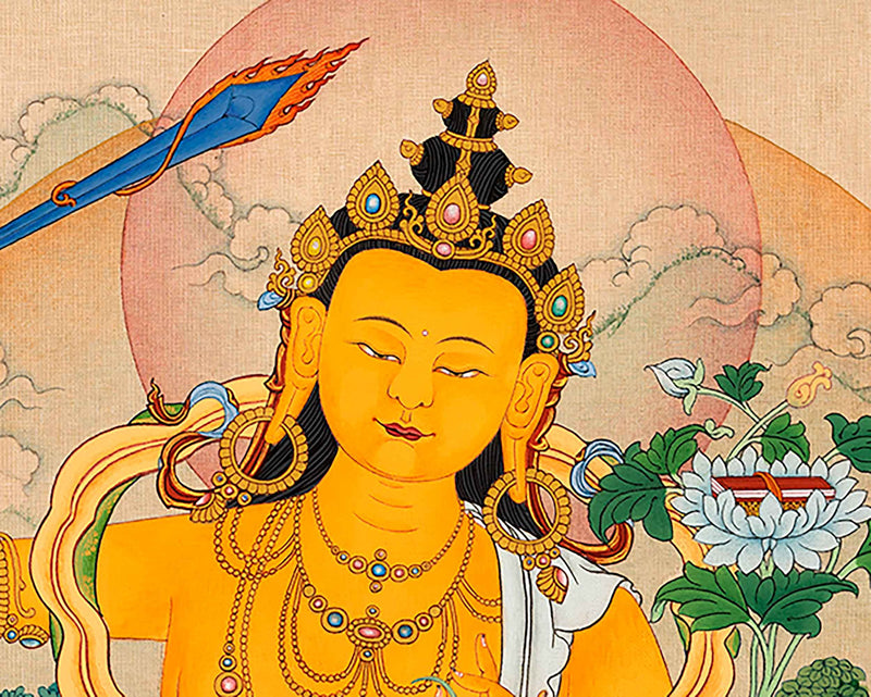 Traditionally Hand-Painted Bodhisattva Manjushri Thangka | Tibetan Bodhisattva Art